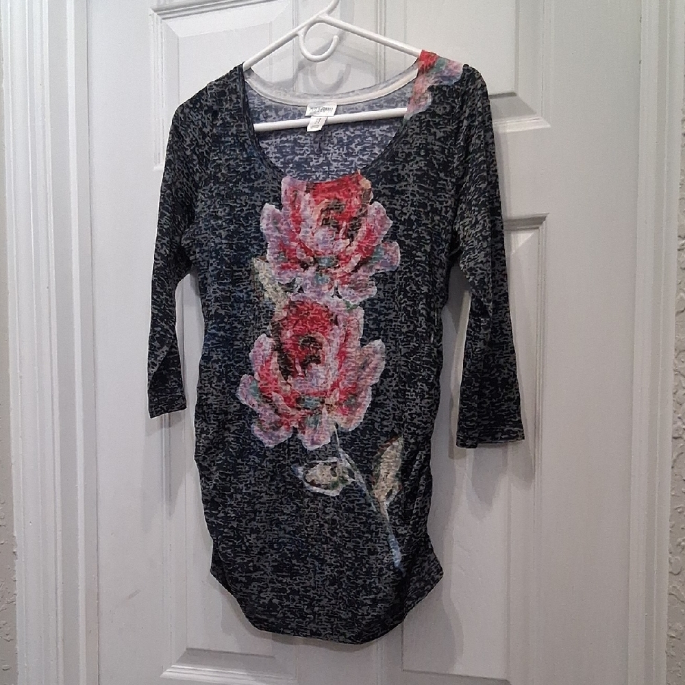 Motherhood Maternity Charcoal Floral Long Sleeve Tee